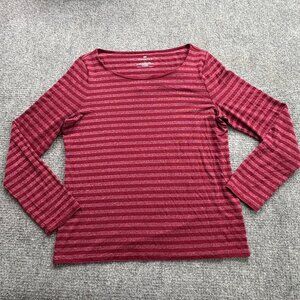 Talbots Top Womens L Maroon Metallic Sparkle Striped Festive‎ Christmas Scoop